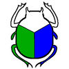 (Fieldless) A scarab per pall argent, vert and azure.