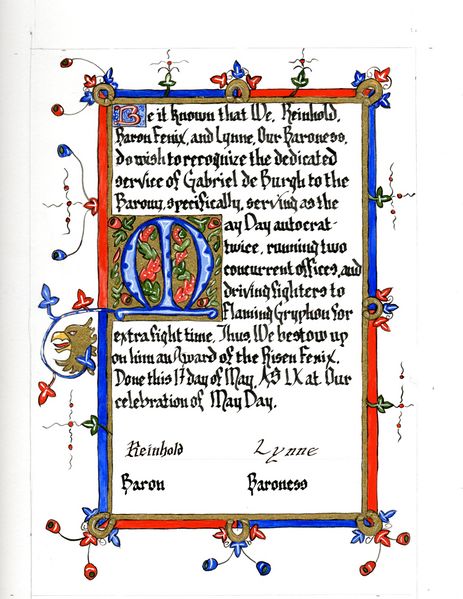 File:Gabriel de Burgh 2025-05-17 Baronial Award of the Risen Fenix.jpg